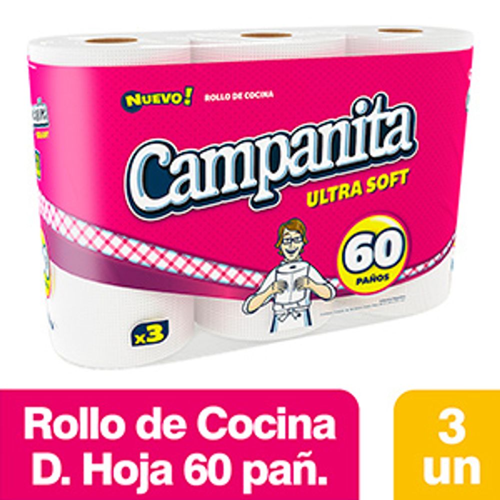 Rollo Cocina Ultra Soft Campanita 60 Paños X 3