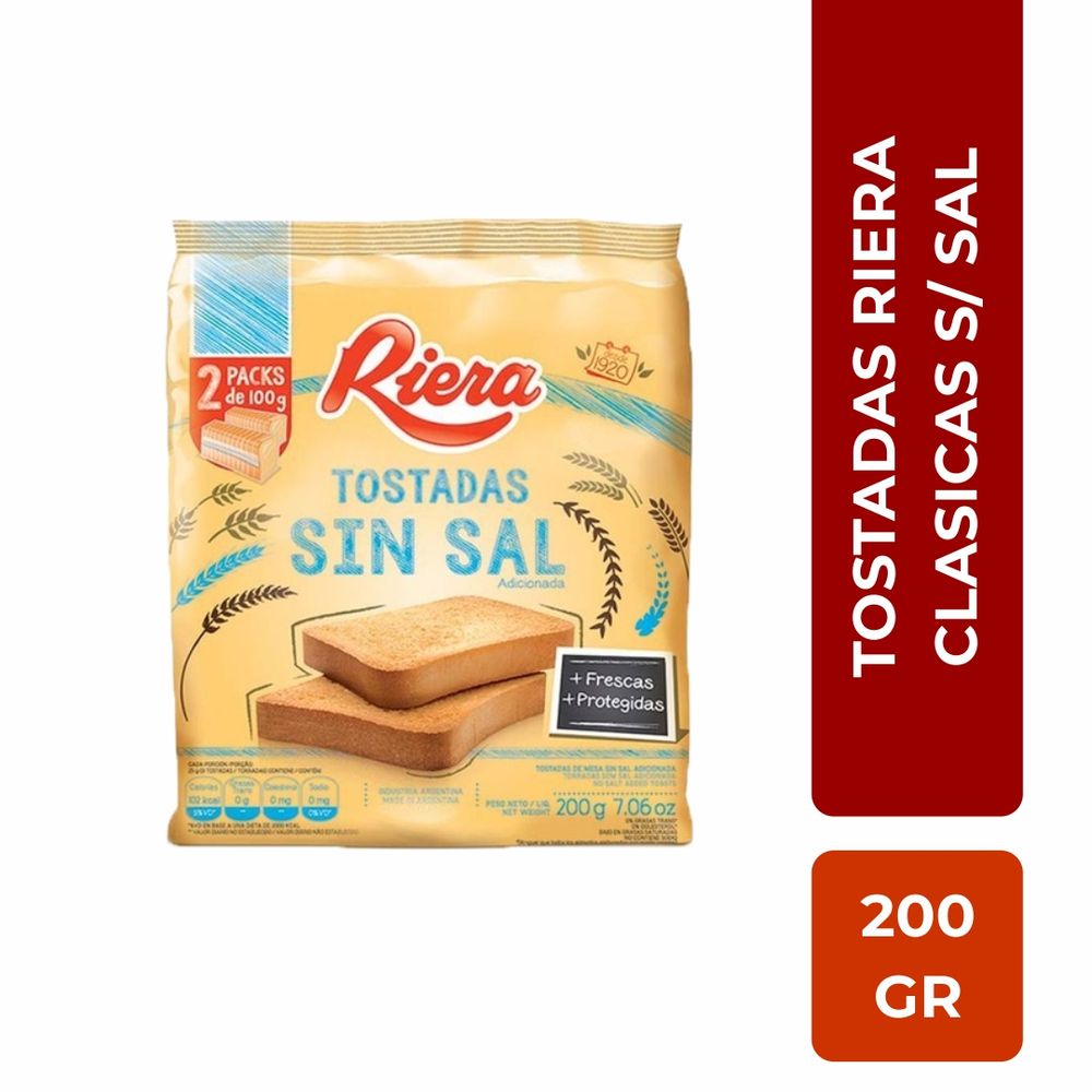 Tostadas Riera Clasicas sin Sal 200 Gr - alberdisa