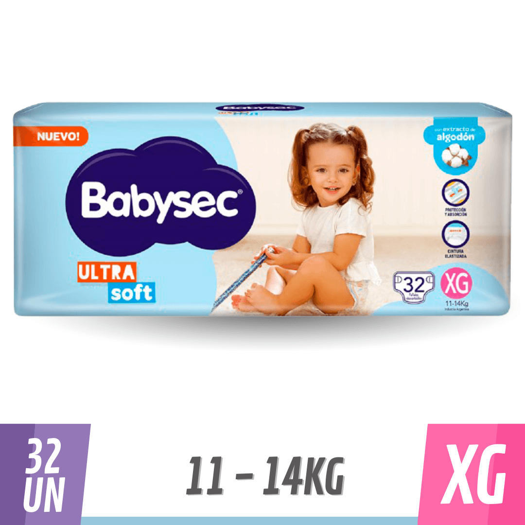Pañal Babysec Ultra Soft Hiper XG 32 un