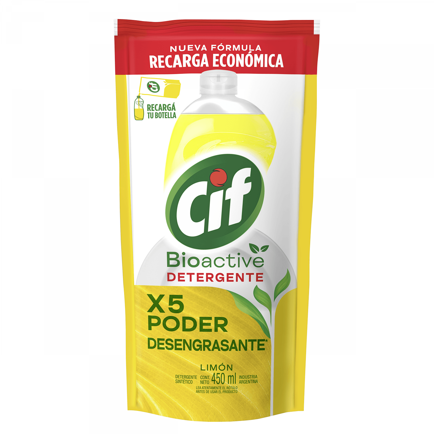 Detergente Concentrado CIF Active Gel Limón Repuesto 450 ml
