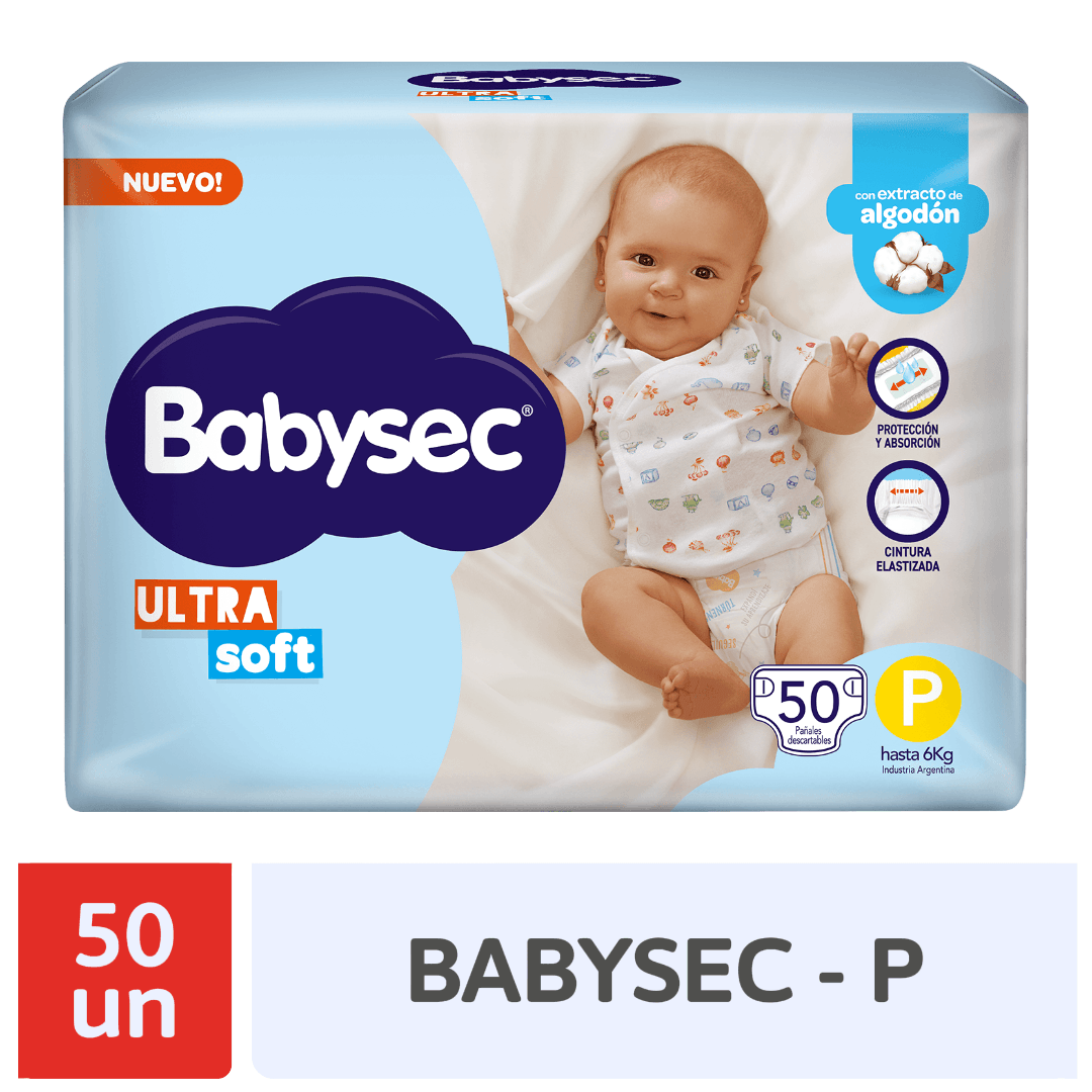 Pañal Babysec Ultra Soft Hiper P 50 un
