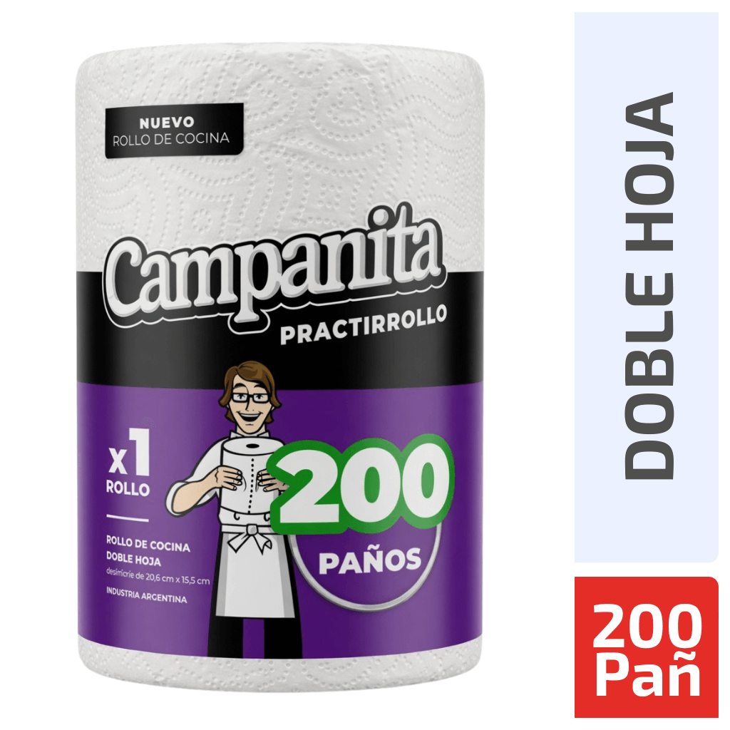 Rollo De Cocina Campanita Practirollo 1un x 200 Paños